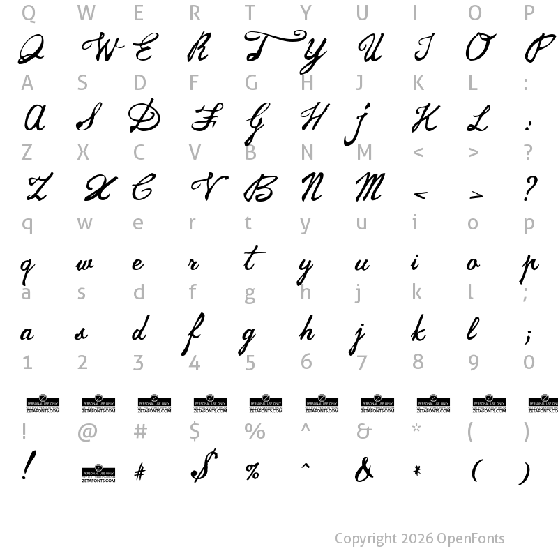 Character Map of Jamscript Regular