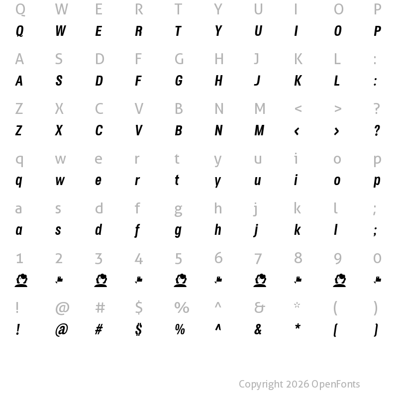Character Map of Jane Roe Bold Italic