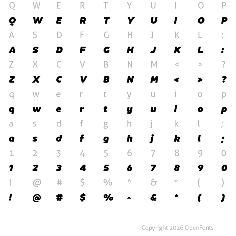 Character Map of Jano Sans Pro Black Italic