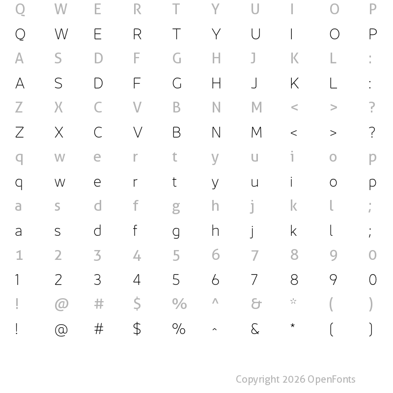 Character Map of Jano Sans Pro ExtraLight