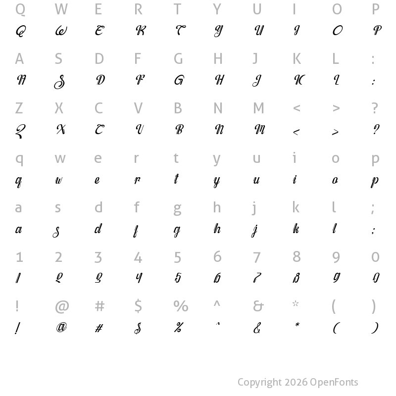 Character Map of Javassoul Italic