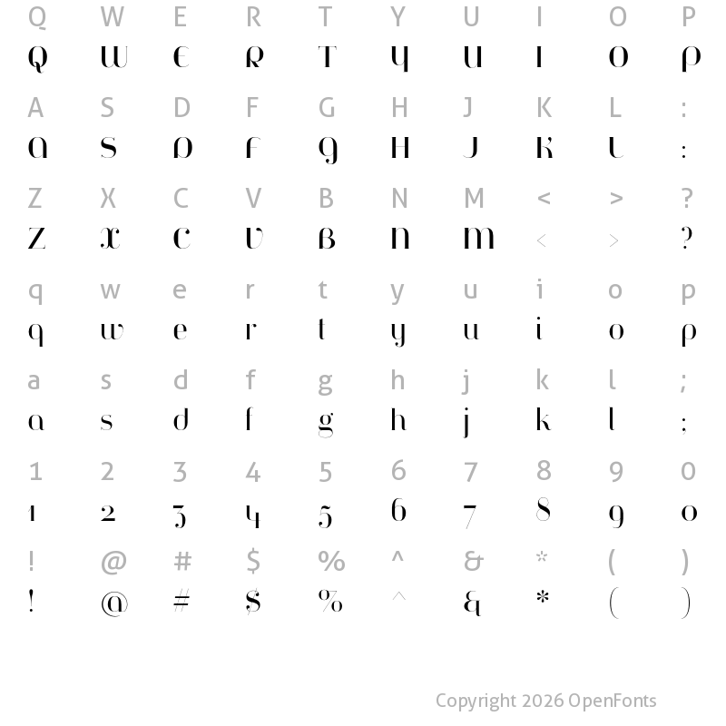Character Map of Jeanne Moderno OT Titling