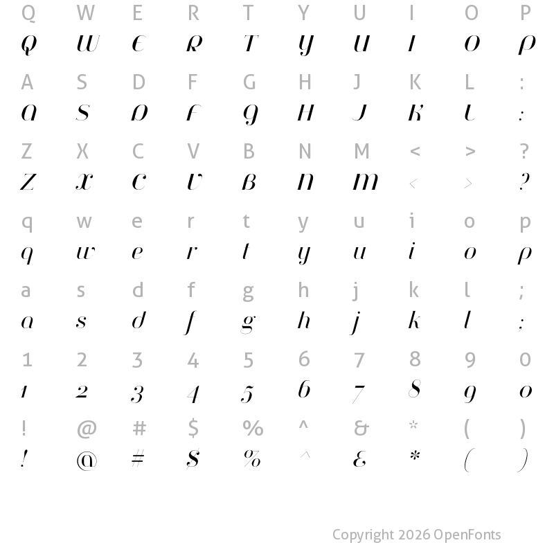 Character Map of Jeanne Moderno OT TitlingItalic
