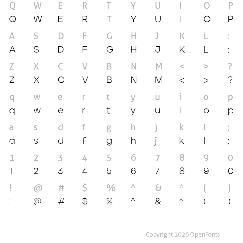 Character Map of Jeko-Light Regular
