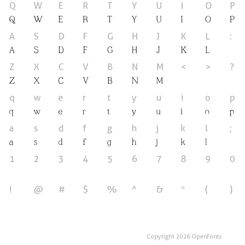 Character Map of JF Shill Regular