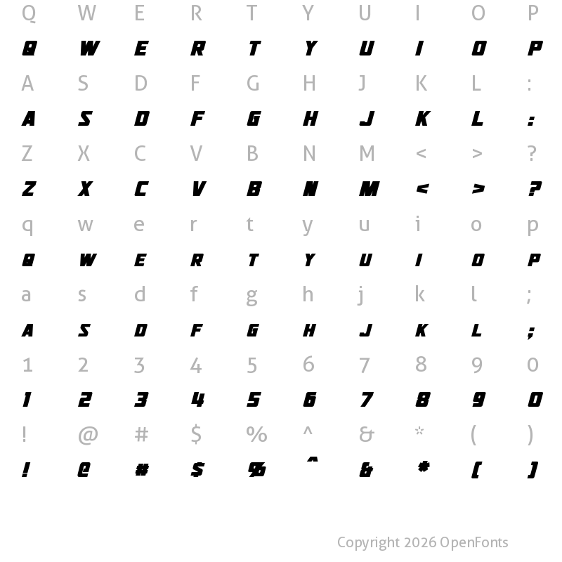 Character Map of Jhiaxus Bold Italic