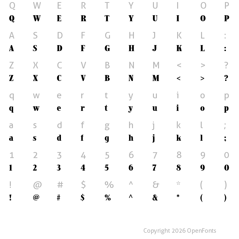 Character Map of Jimbo Std Bold Condensed