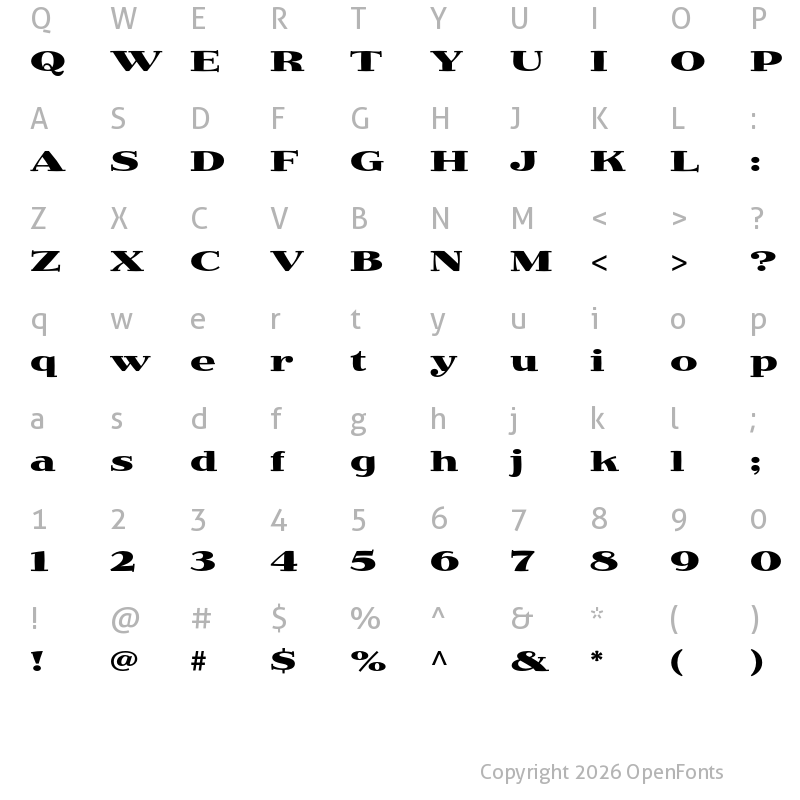 Character Map of Jimbo Std Bold Expanded
