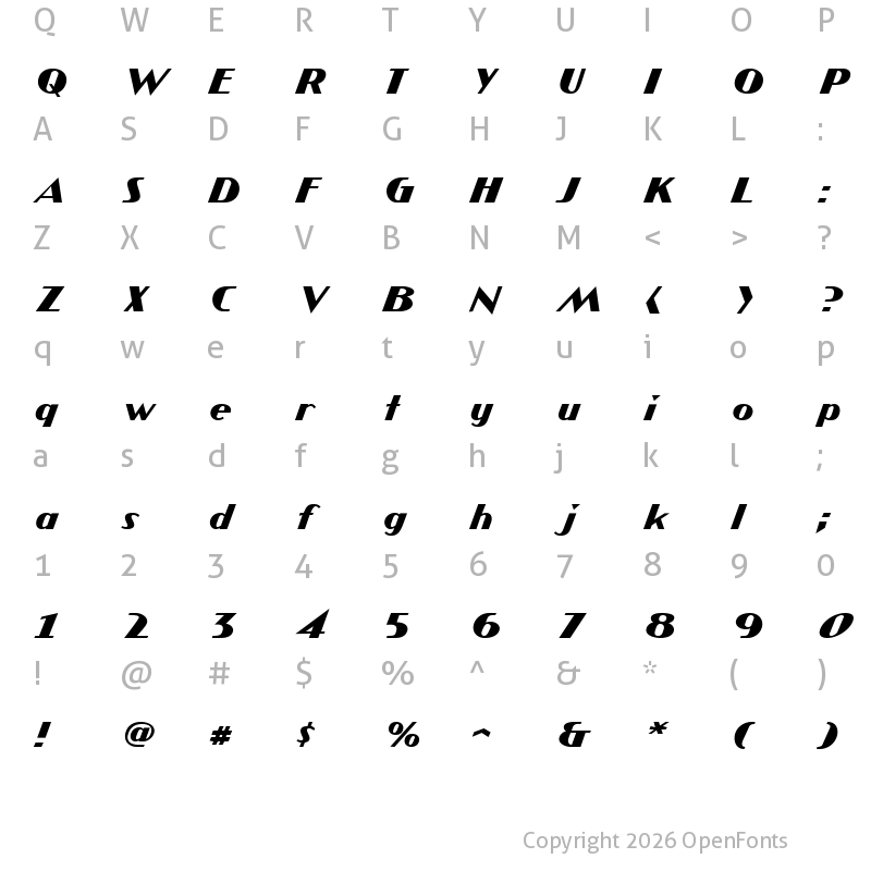 Character Map of JMH COMICS Bold Italic