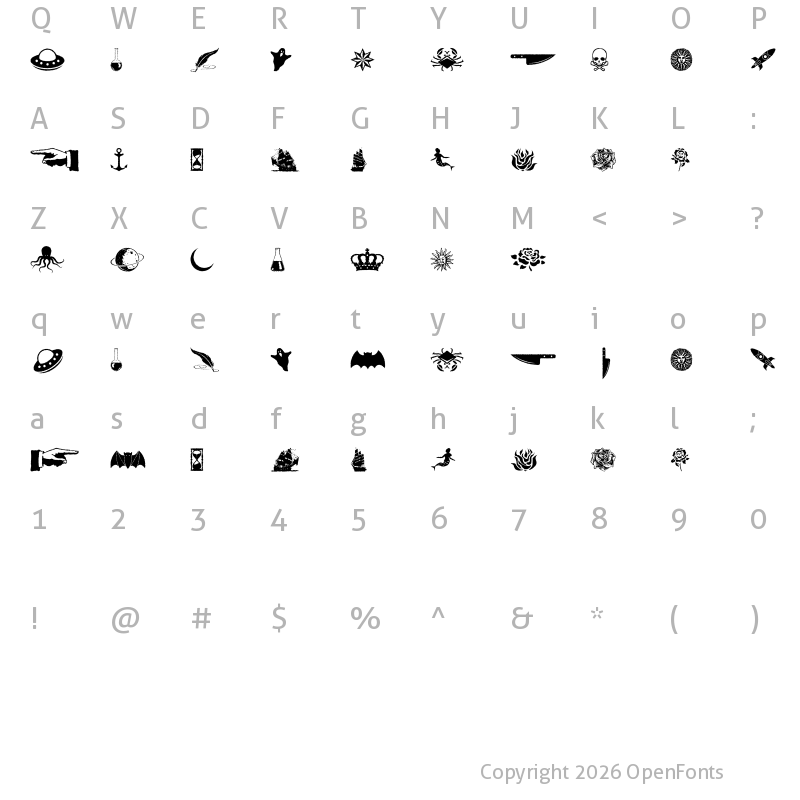 Character Map of JMH Espinosa Ornaments Regular