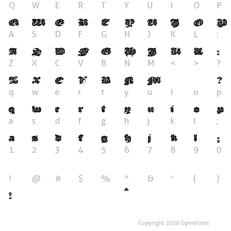 Character Map of JMH Moreneta Divine Old Regular