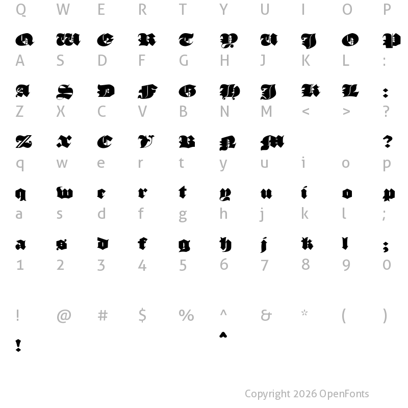 Character Map of JMH Moreneta Divine Regular