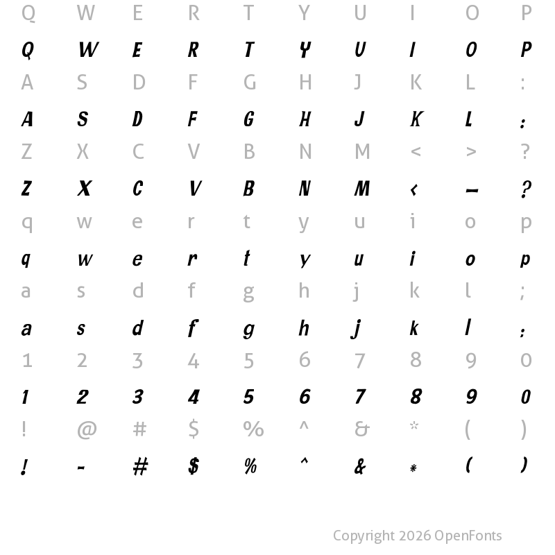 Character Map of JMH PR COND Italic
