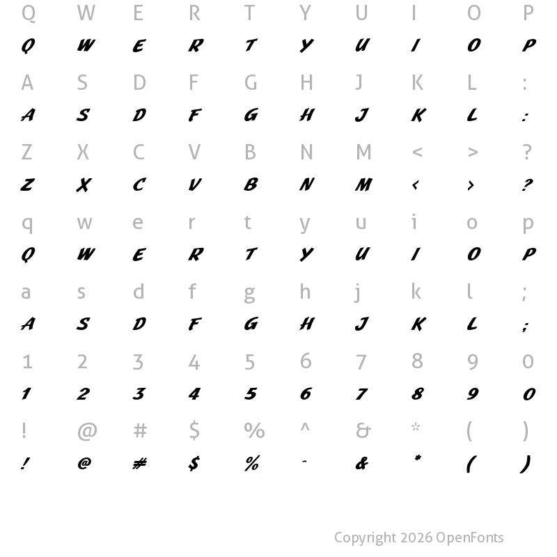 Character Map of JMH Pulp Paperback Bold Italic