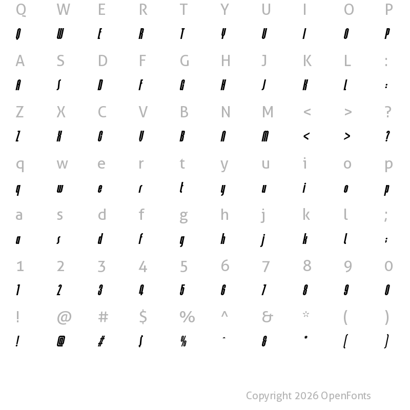 Character Map of Joe Cool Italic