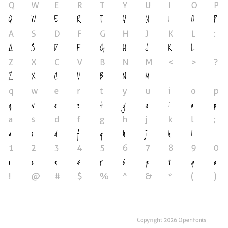 Character Map of joeHand 1 Regular