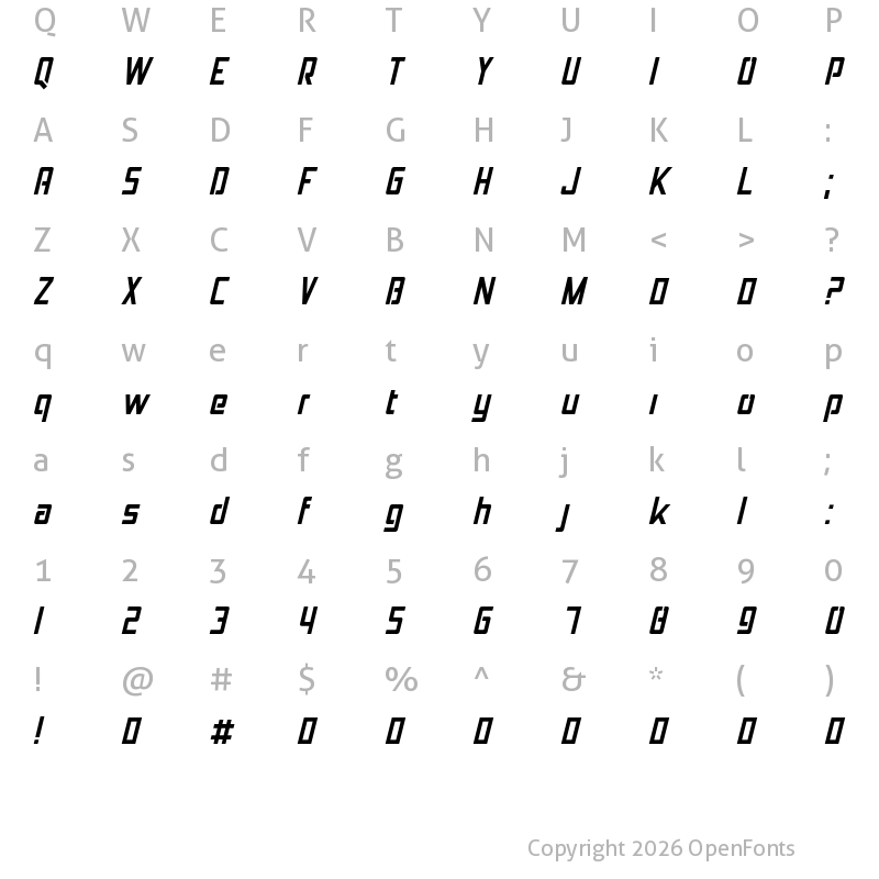 Character Map of Jolana Italic