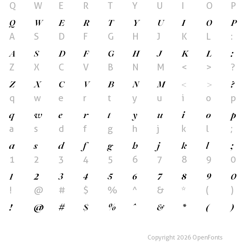 Character Map of Joly Display Black Italic