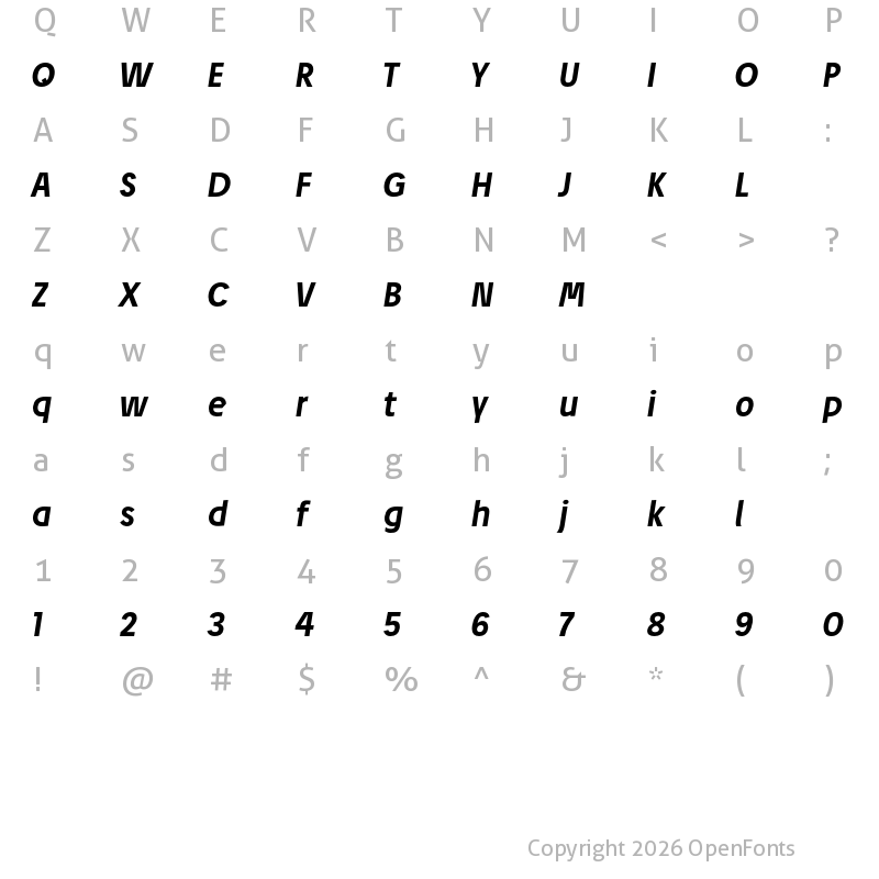 Character Map of Josef Pro Bold Italic