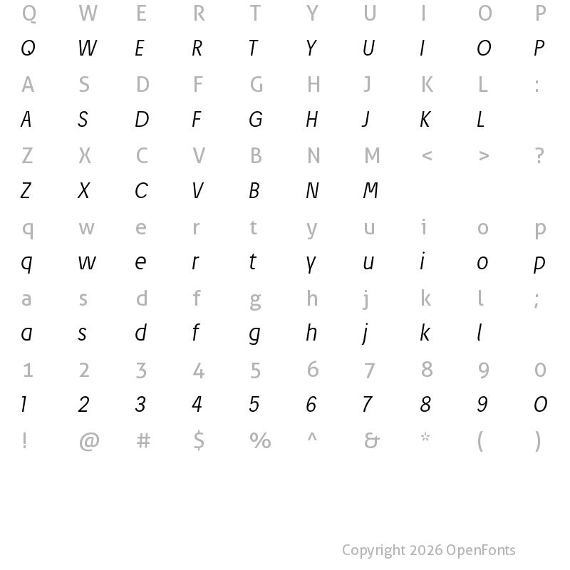 Character Map of Josef Pro Light Italic