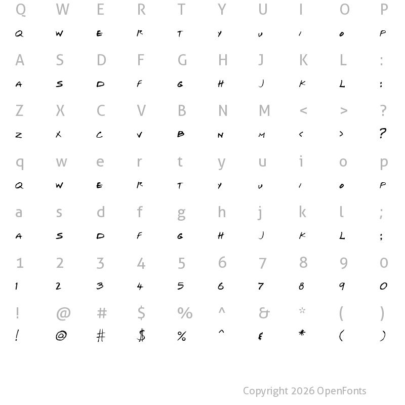Character Map of Josef Xuereb's Friends Italic