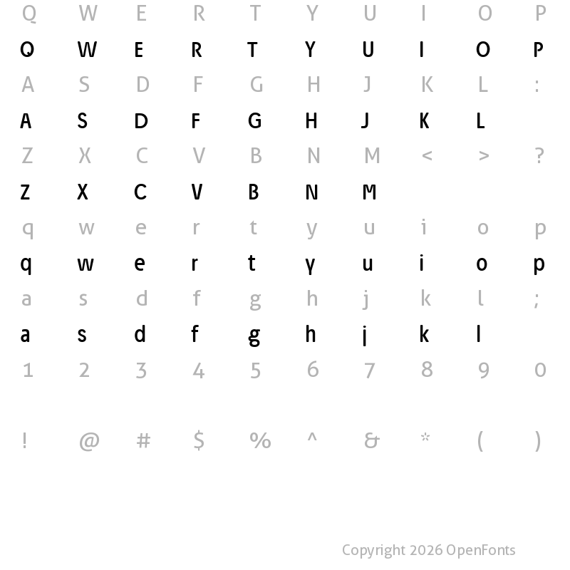 Character Map of Josefa Rounded Reduced Book