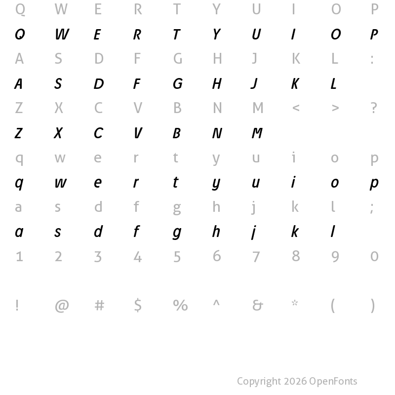Character Map of Josefa Rounded Reduced Book Italic