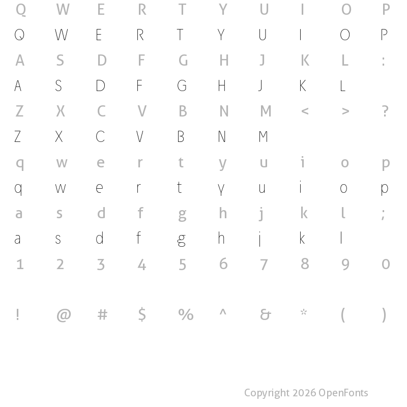 Character Map of Josefa Rounded Reduced Thin