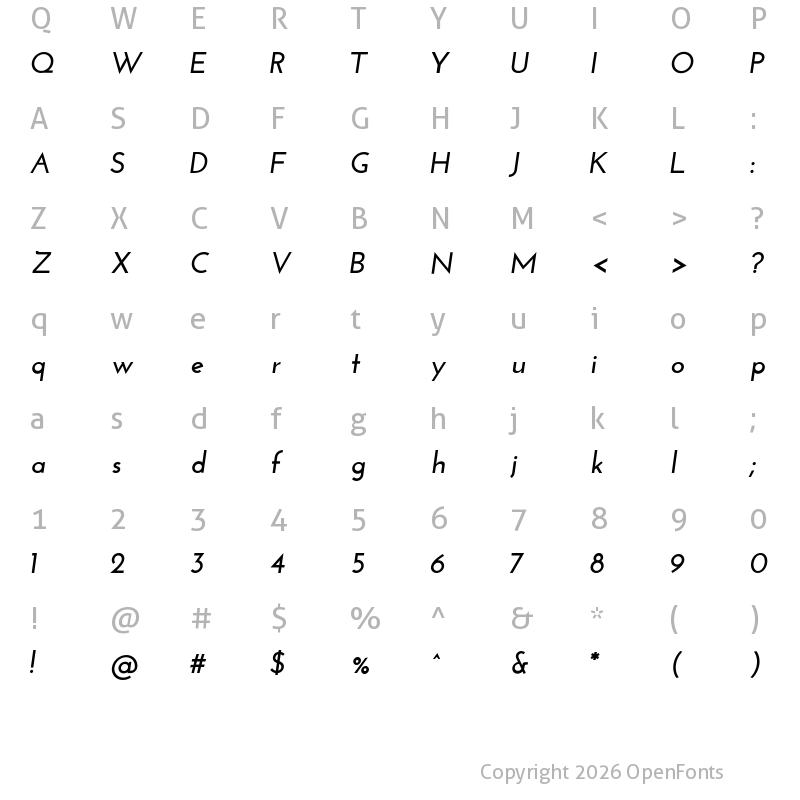 Character Map of Josefin Sans Bold Italic