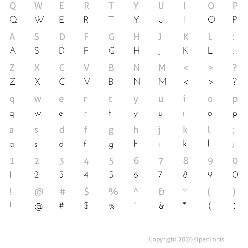 Character Map of Josefin Sans Regular