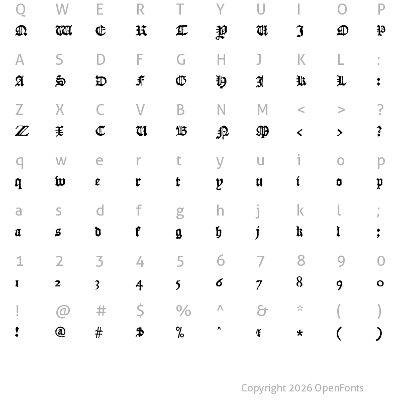 Character Map of JSL Blackletter Normal