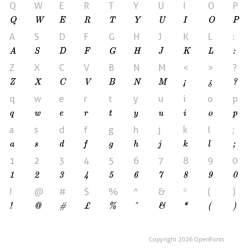 Character Map of jsMath-cmti10 cmti10