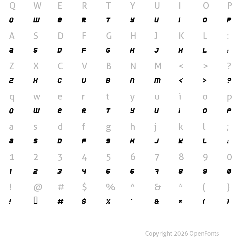 Character Map of Jumbo Italic