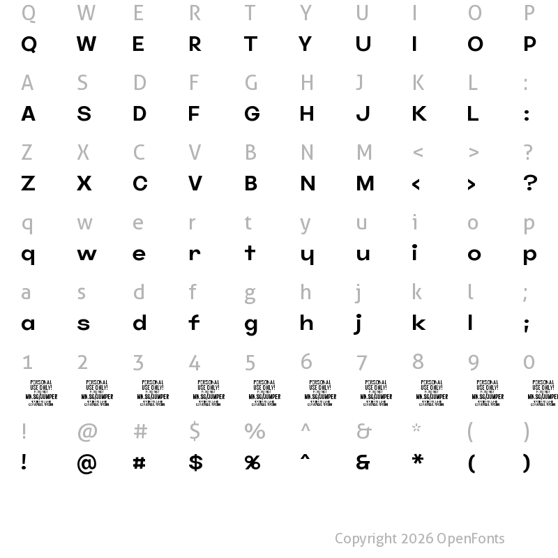 Character Map of Jumper PERSONAL USE ONLY Regular