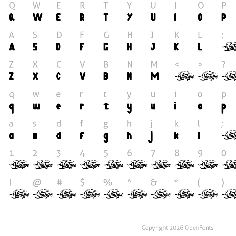 Character Map of Jumps Hill Demo Regular