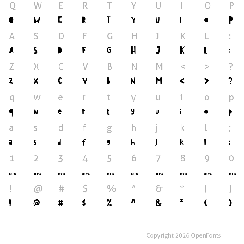 Character Map of jungle roar demo Regular