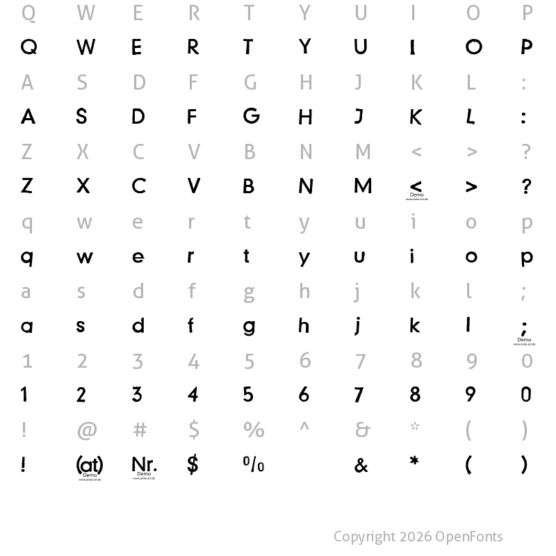 Character Map of Just another stamp font - Demo Regular