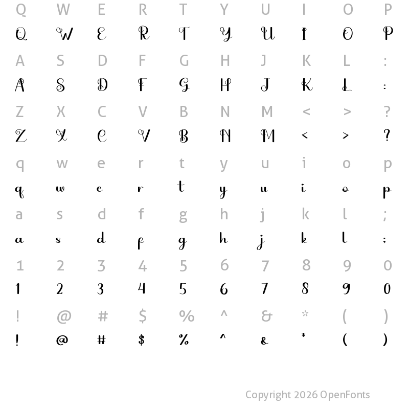 Character Map of Just Beauty Regular