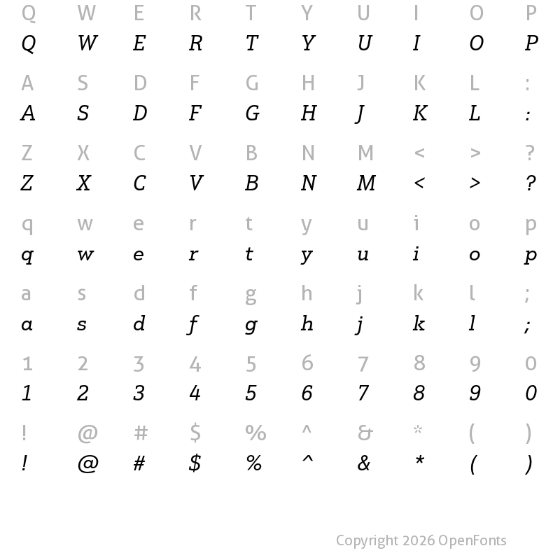 Character Map of Justus Pro Regular Italic