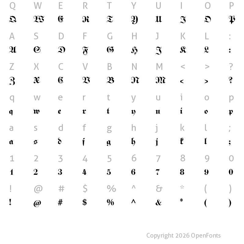 Character Map of Kabinett Fraktur Bold
