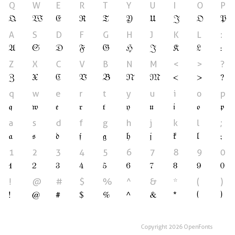 Character Map of Kabinett Fraktur Regular