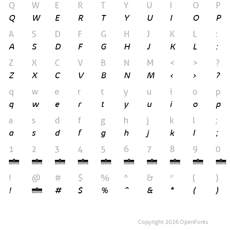 Character Map of Kabrio Abarth Book Italic
