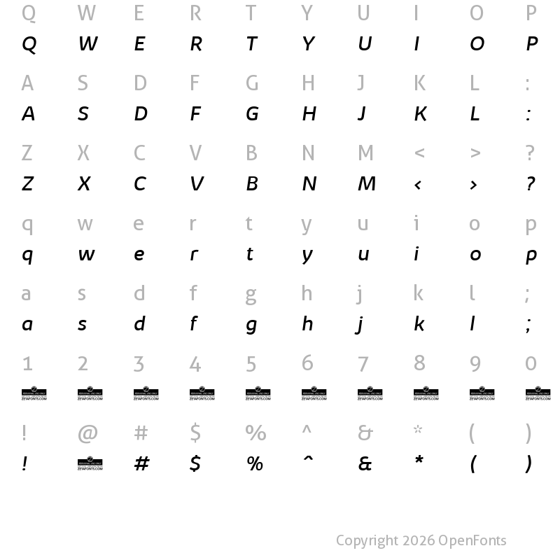 Character Map of Kabrio Italic