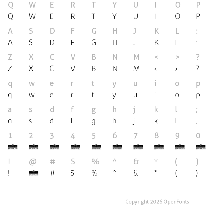 Character Map of Kabrio Soft ExtraLight