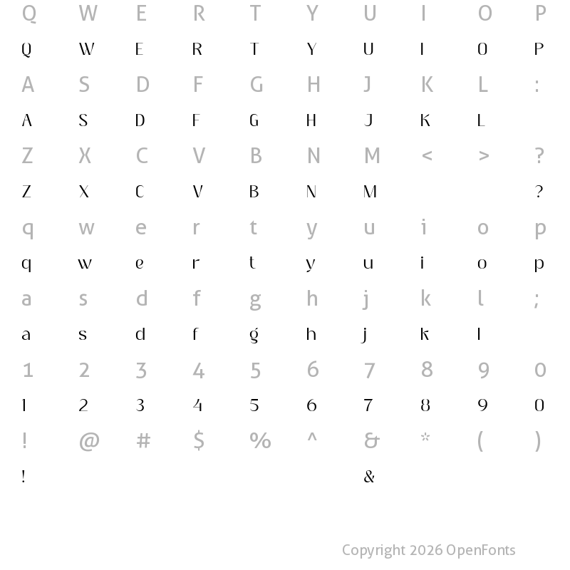 Character Map of Kalivo Regular