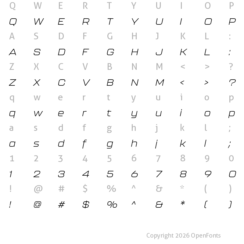 Character Map of Kallisto Light Italic