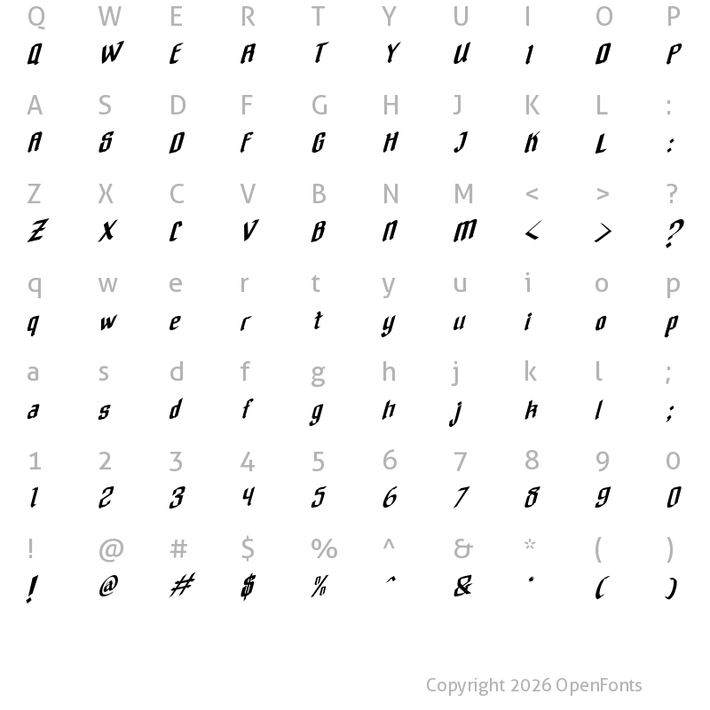 Character Map of Kalufa Oblique