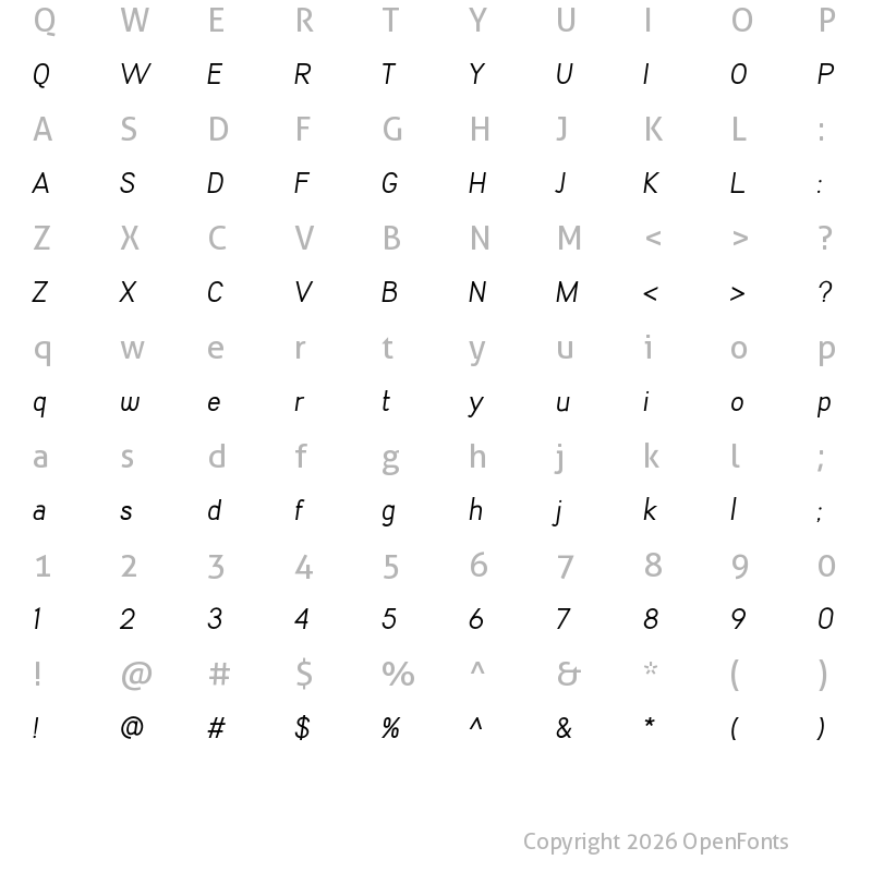 Character Map of Kalyant Demo Oblique