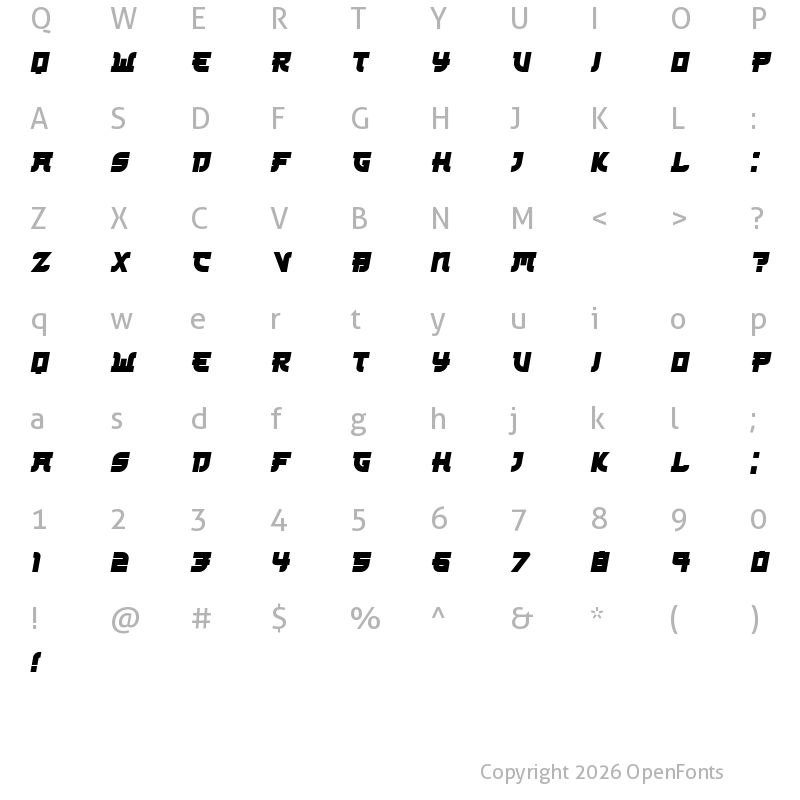 Character Map of Kamikaze Italic