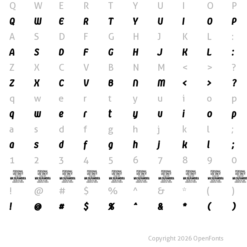 Character Map of Kandira PERSONAL ExtraBlack Italic